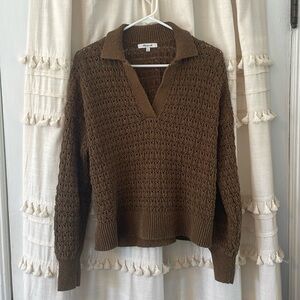 Madewell Sunbury Open-Stitch Polo Sweater